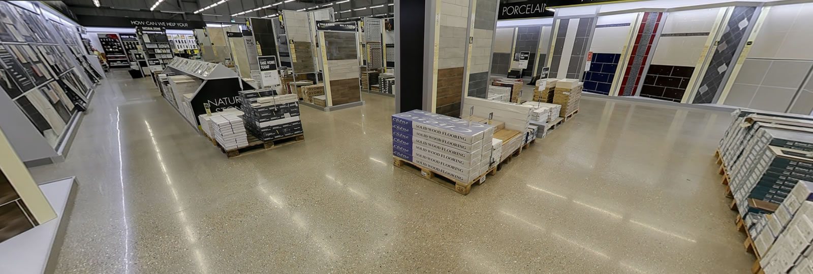 Finished polished concrete floor at Topps Tiles in Watford